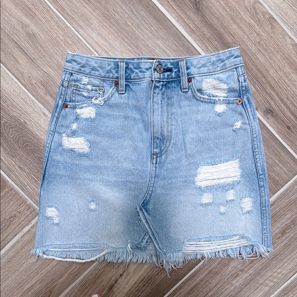 Abercrombie & Fitch Light Blue Distressed Mini Skirt